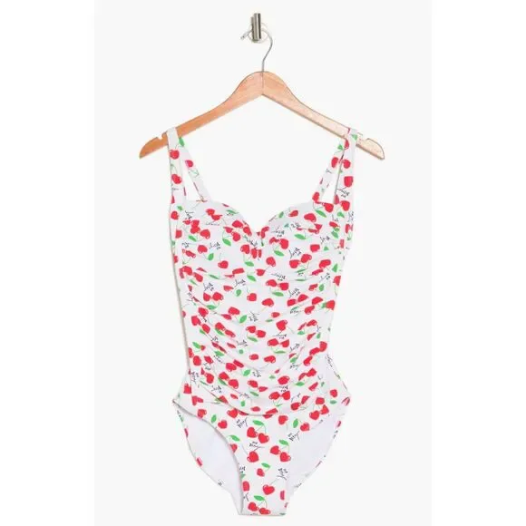 BETSEY‎ JOHNSON One-Piece Swimsuit Women's Size M White Cherry Bomb Bandeau NWOT